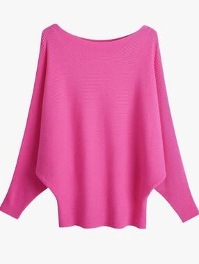 Women Dolman Batwing Sleeves Knitted Sweaters Boat Neck Pullovers Tops. Sz.L